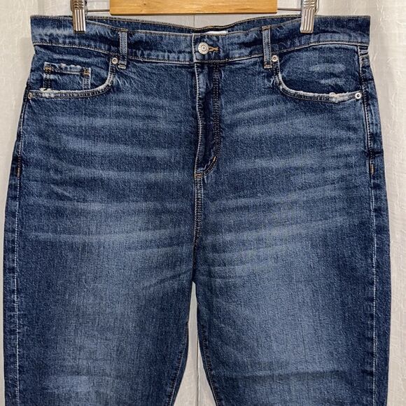 LOFT 14/32 Vintage Dark Blue Wash The Straight Crop Distressed Jeans - Picture 4 of 16